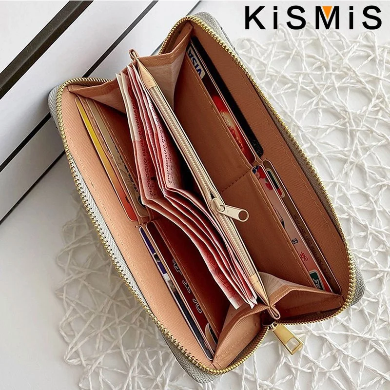 KISMIS nuovo portafoglio da donna con cerniera media e lunga-moda in stile europeo e americano con Design intrecciato in pelle Pu - immagine 2