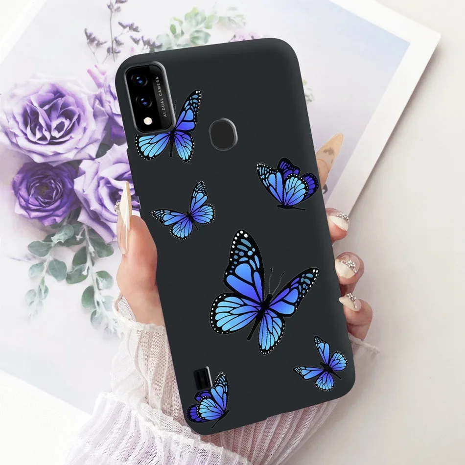 Charming Floral Butterfly Cat Black Silicone Phone Case