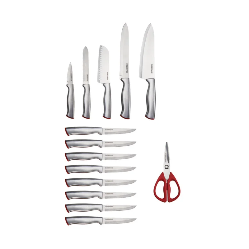 Farberware Edgekeeper 15-piece Stainless Steel Basic Red Knife Block Set  knife kitchen chef knife knives - AliExpress