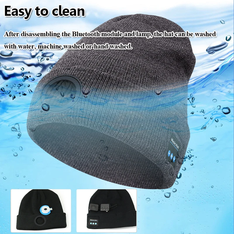 남녀공용 LED 블루투스 모자, 야외 따뜻한 스포츠 헤드폰, 스테레오 뮤직 캡 헤드셋, 마이크 포함, 달리기 라이딩 하이킹용