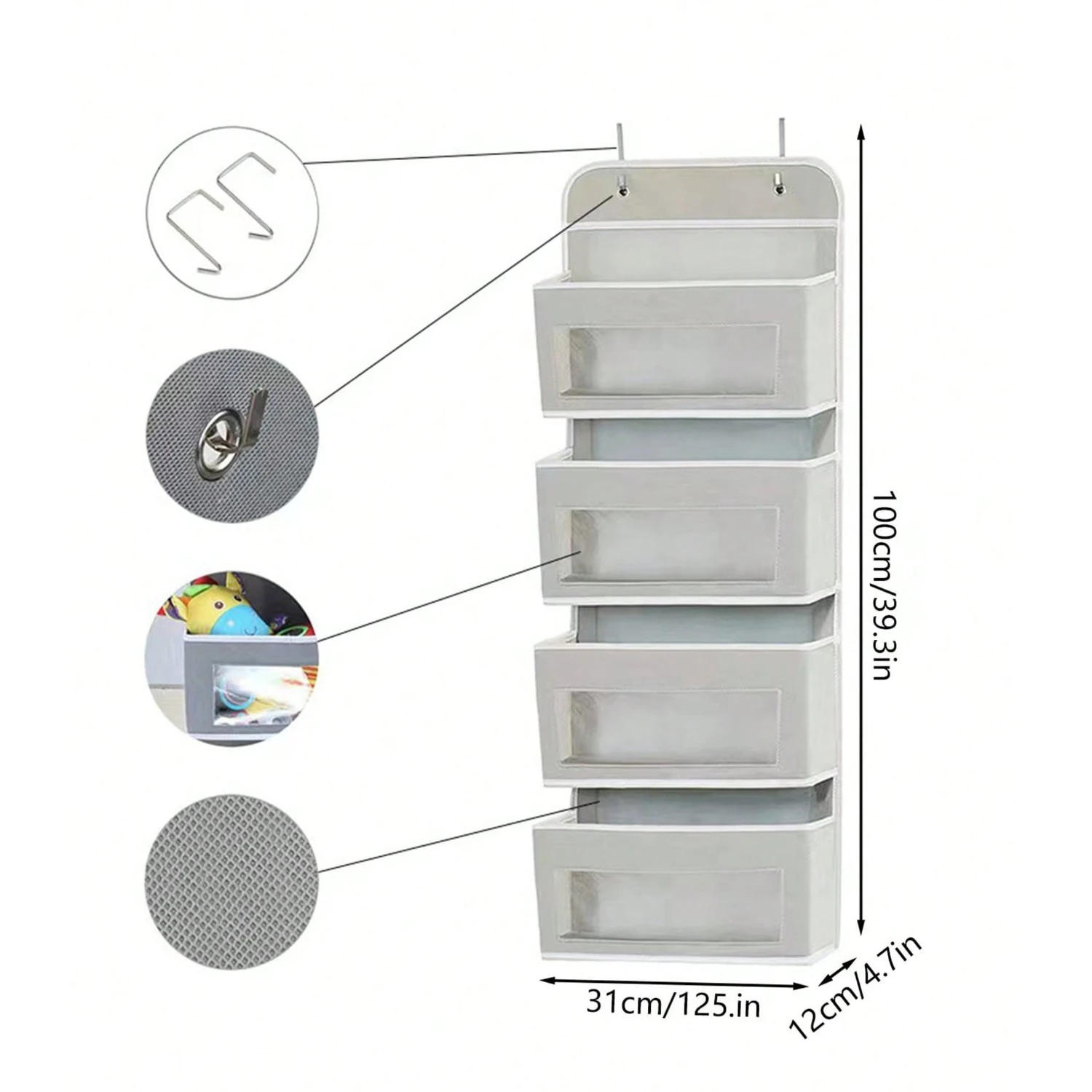 1pc 4-Compartment Over-the-Door Hanging Organizer, Foldable Fabric Caddy-Ideal for Dorm, Bedroom, Kitchen, Closet, Bathroom -
