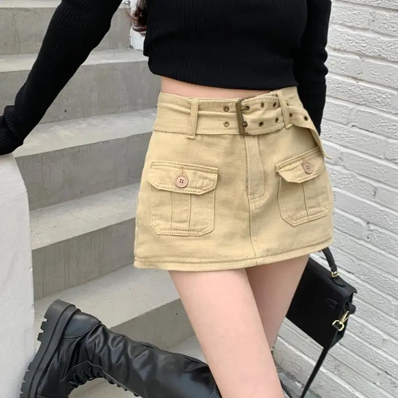 Summer Belted Denim Skirt 2022 High Waist Casual Sexy Harajuku Jean Skirt Womens Mini Skirt Solid Korean Fashion Hot Short Saias hot women fashion belts genuine leather strap womens hollow out belts hot leather belt woman cinturon mujer cuero ceinture femme