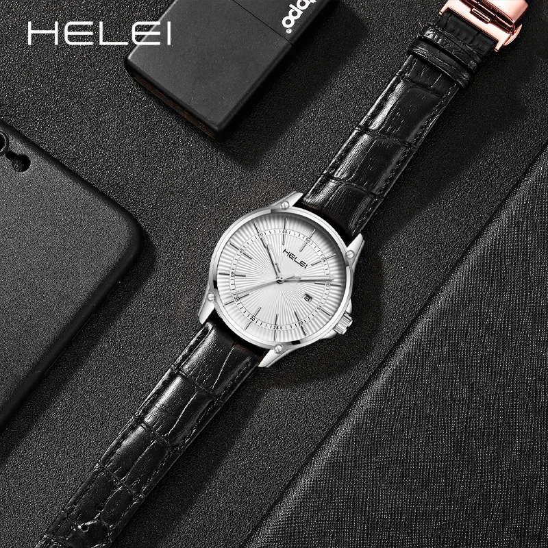 HELEI brand business luxury watches men's quartz watches waterproof quartz leather wristwatch fashion men's watches gift for men