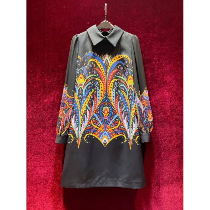 

Women's fashion print long sleeve loose A-line dress