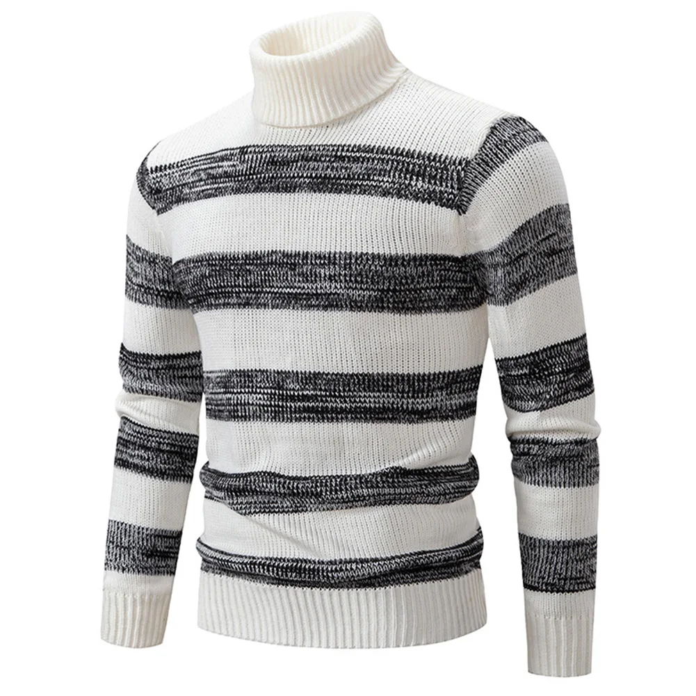 

Daily Holiday Sweater Pullover Slim Striped Tops Undershirts Casual Funnel Neck High Collar Knitted Long Sleeve
