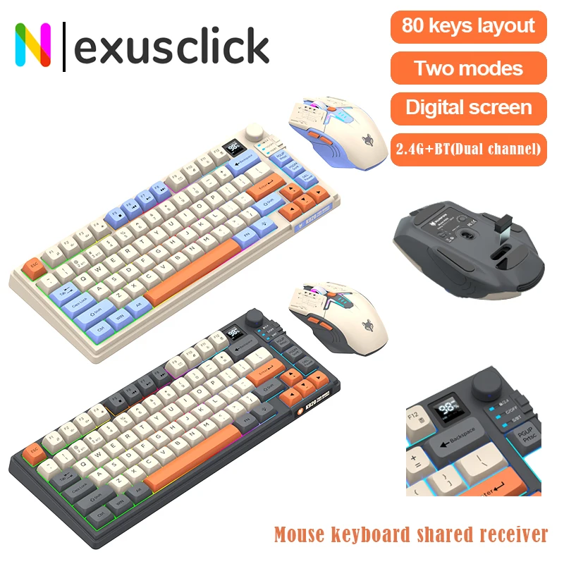 Premium Dual-Mode-Tastatur-Maus-Kombination (2,4 GHz + Bluetooth) / Wiederaufladbare Tastatur mit Display und Drehknopf | Private Mold_voghion.com