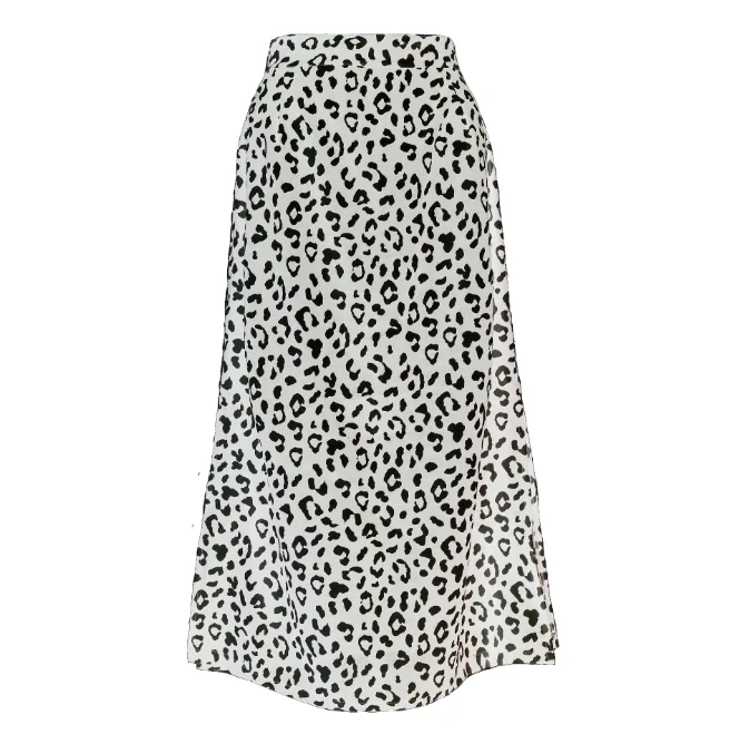 2021 Spring  Summer Cross Border Women's Leopard Chiffon Printed Split Skirt  Sexy Zipper High Waist Mid Length Skirt White purple skirt Skirts