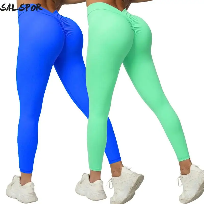 

SALSPOR Women Seamless Yoga Pants Back V Butt Sports Leggings High Waist Ruched Workout Tights Elastic Slim Fitness Legging