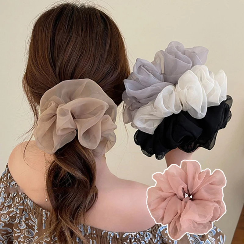 

Korean Oversized Scrunchie Multicolor Chiffon Elastic Hair Bands Women Girls Ponytail Holder Hair Rope Fashion Hair Accessoires