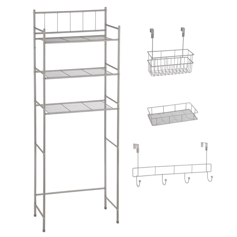 

Mainstays 4 Piece Steel Satin Nickel Bath Shelves Set 15 lb Capacity per Shelf for Adult - Teen Ages