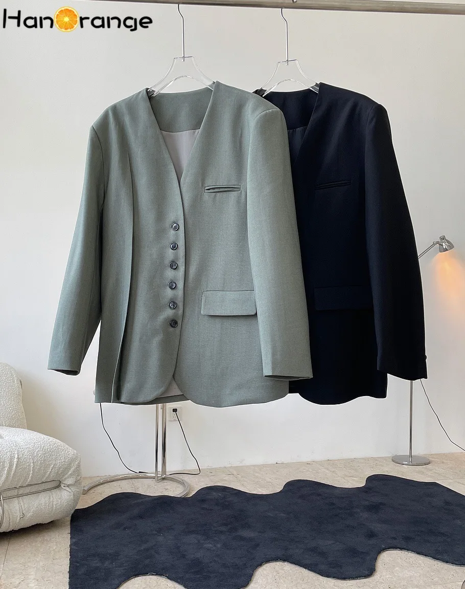 HanOrange Early Spring Loose Blazer Women Designer Style Neutral Profile Suit Jacket Single Breasted Outwear