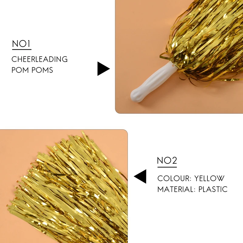 24Pcs Cheerleading Pom Poms Metallic Foil Cheer Pom Poms With Plastic Handle For Adults Kids Cheerleaders Party