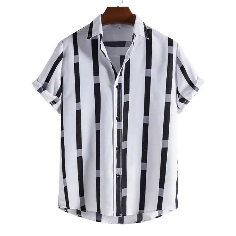 

2022 summer new men's casual short-sleeved shirt fashion striped loose lapel shirt for men