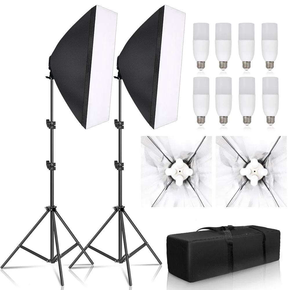 Fotografia Softbox Illuminazione 50X70Cm Portalampada Softbox Kit E27 Supporto 8 Pezzi Lampadina Softbox Accessori Photo Studio Video Day 40W
