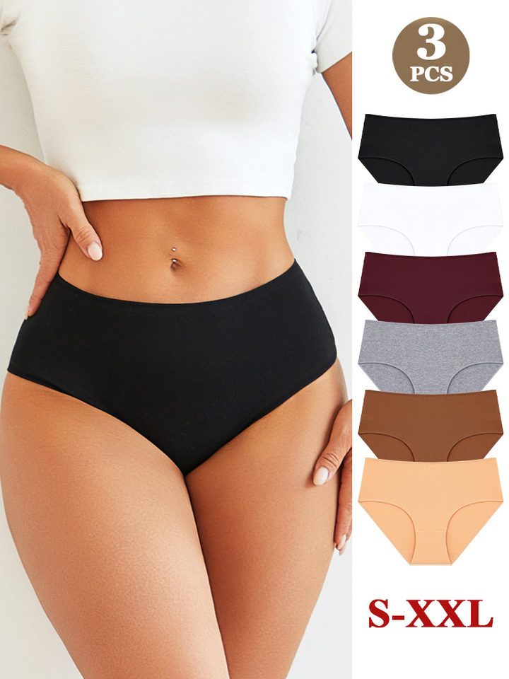 3Pcs/Set Cotton Seamless High Waist Underwear Women Sexy Stretchy Breathable Underpants Solid Color Panties Comfort Briefs S-XXL