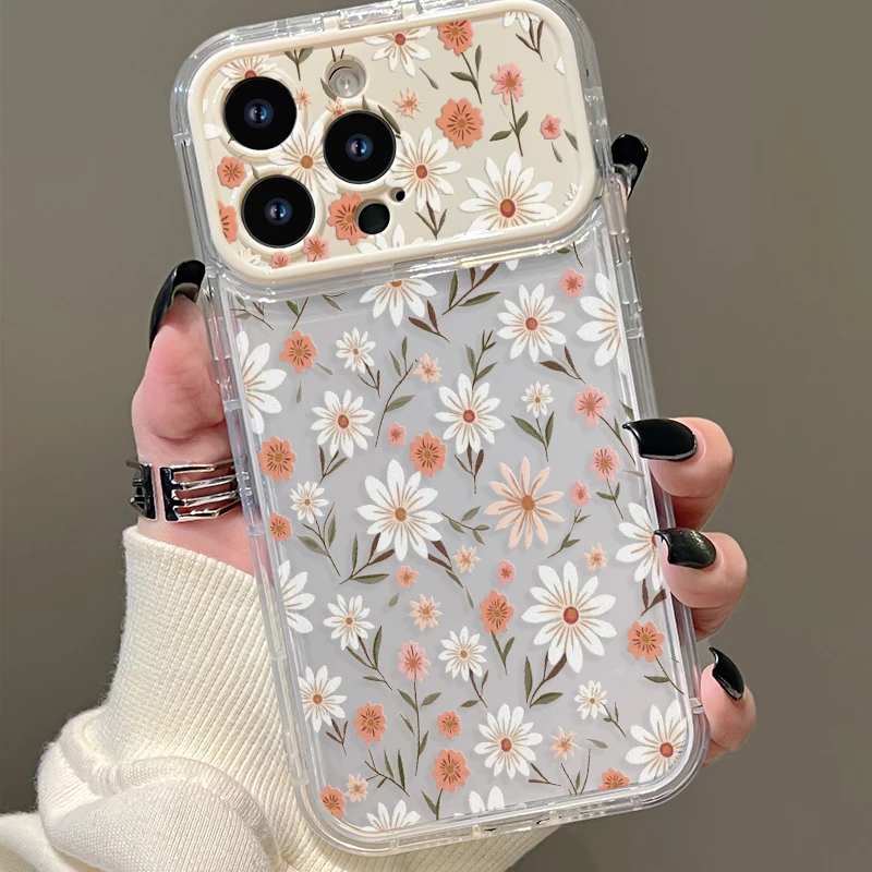 Vintage Daisy Floral Print Clear Flip Lens Mirror Phone Case