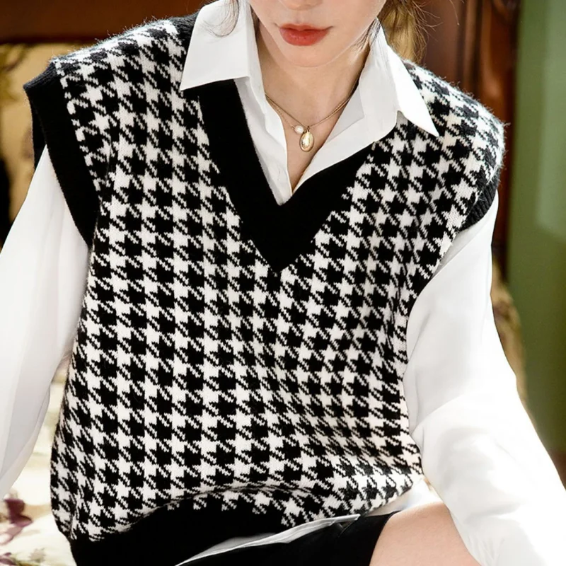 Safrisior Houndstooth Jumper Vest Safrisiorwomen Houndstooth V