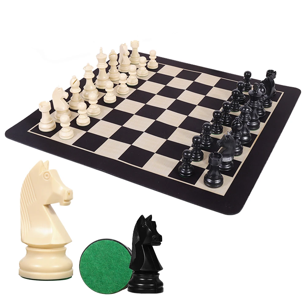 

Large Portable Travel Chess Set with Leather Chessboard, Weighted Staunton Pieces, 2 Queen Storage Bag, King Quadruple, 3.8