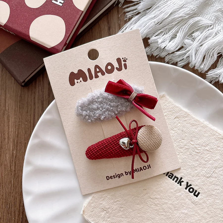 2025 New Year Cute Red Bow Hairpins Children Girls Kid Hair Clips Pin Barrettes Accessories Hairclip Headdress Headwear Ornament