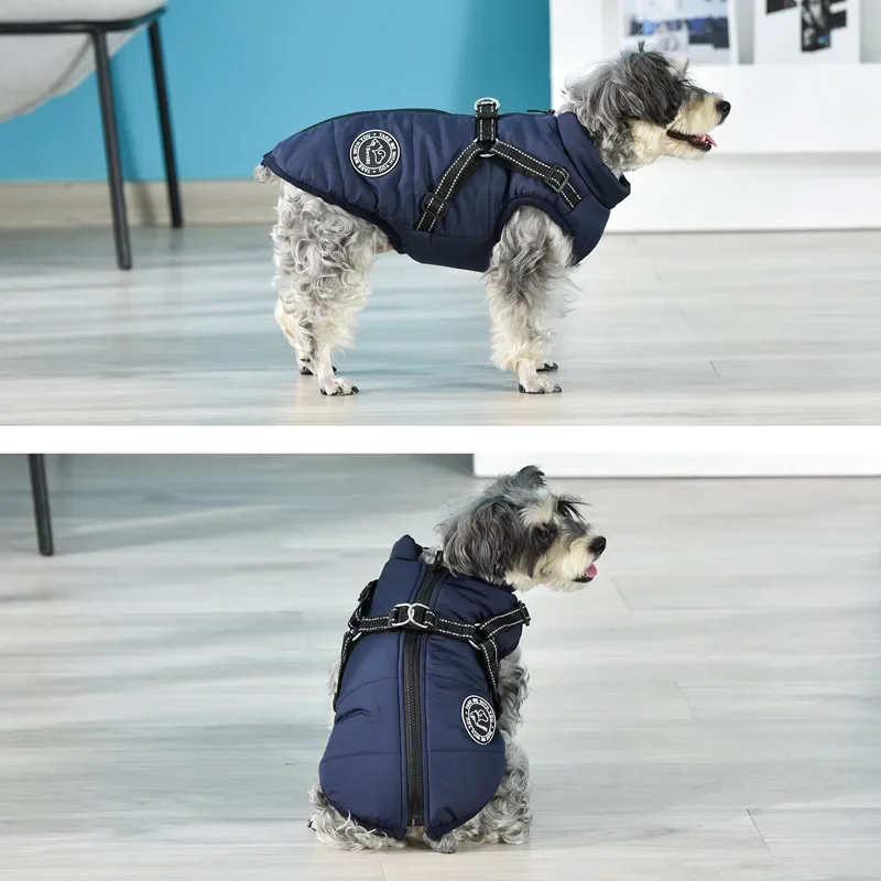 Dog Coat with Reflective Harness Winter Fleece Dog Jacket Waterproof Coat Zipper Puppy for Small Medium Large Dogs