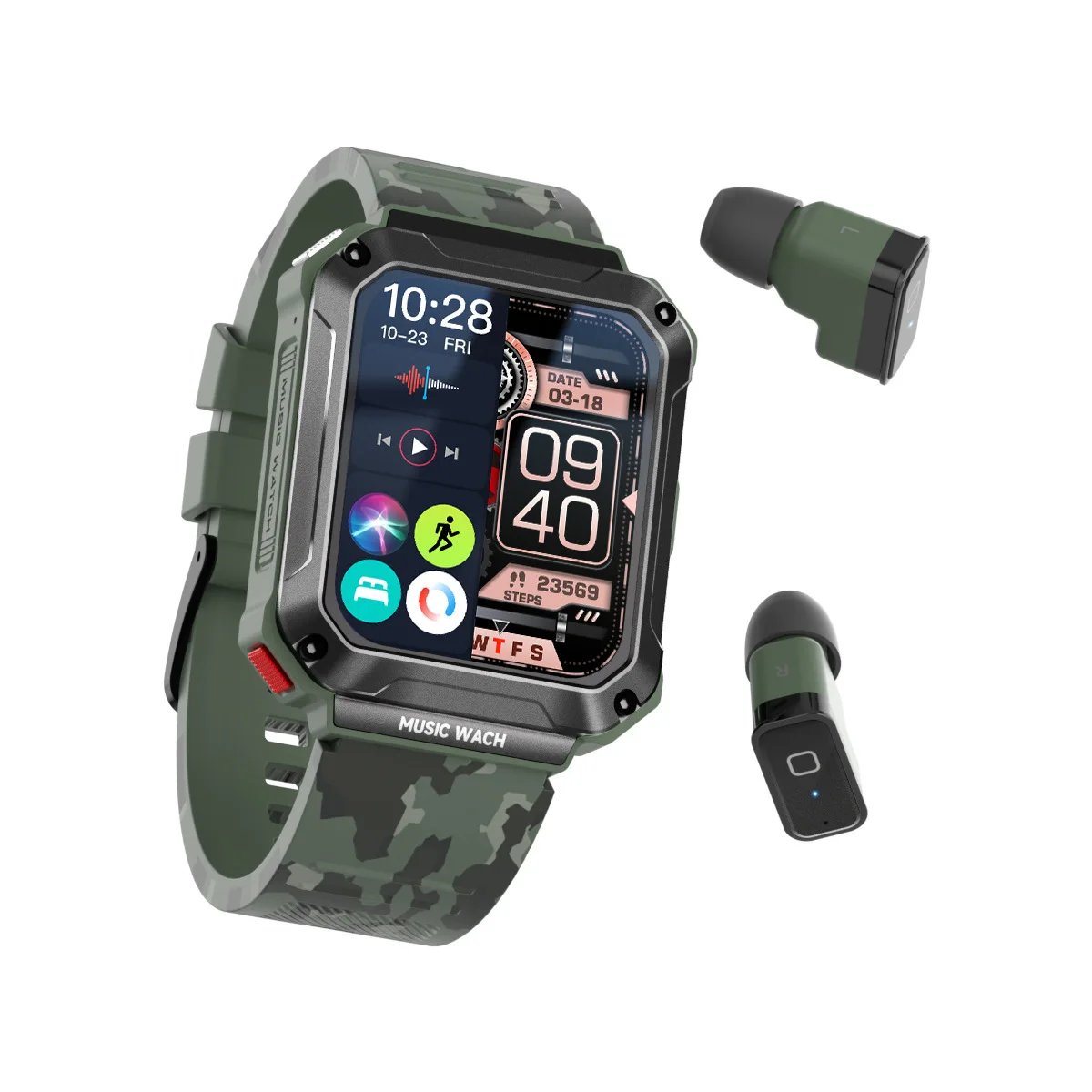 New T93 Smart Watch 2-in-1 TWS Bluetooth Call Music Sports Heart Rate Blood Pressure Three Defense Watch