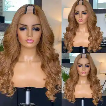 Honey Blonde Color V Part Wig No Leave Out Glueless Brazilian Remy Human Hair Loose Wavy Upgrade U Part Wigs For Black Women