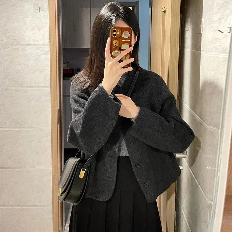 

Женское Короткое шерстяное пальто, элегантный однобортный Кардиган в винтажном французском стиле, уличная одежда, 2023
