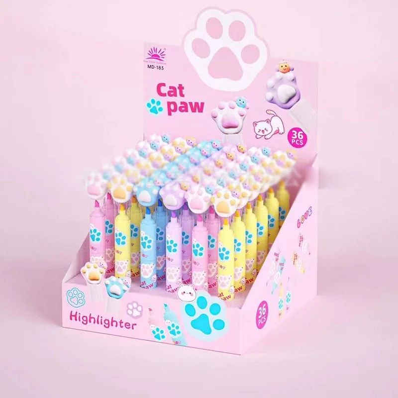 

36 pcs/lot Kawaii Cat Paw Highlighter CuteDrawing Painting Marker Pens Fluorescent Pen Office School Writing Supplies
