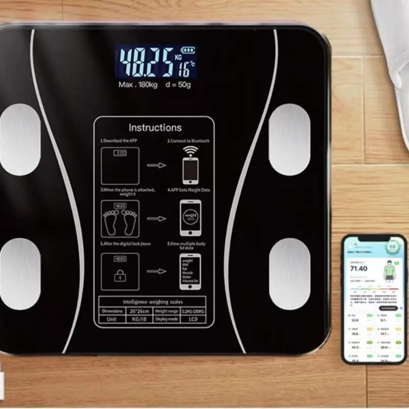 Bilancia pesapersone digitale wireless Fat Smart per il bagno, analizzatore di composizione corporea con app per smartphone e compatibilità Bluetooth._voghion.com