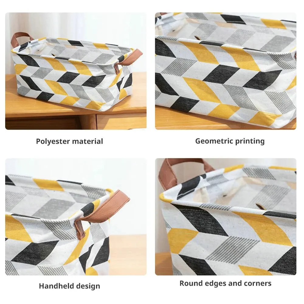 1PC Fabric Geometric Pattern Box Storage Basket Desktop Items Book CD Handheld Storage Organizing Box Household Storage Products 4