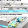 Coffee Table, Modern High Glossy LED Coffees Tables W/ 2 Storage Drawers, Coffee Table 5