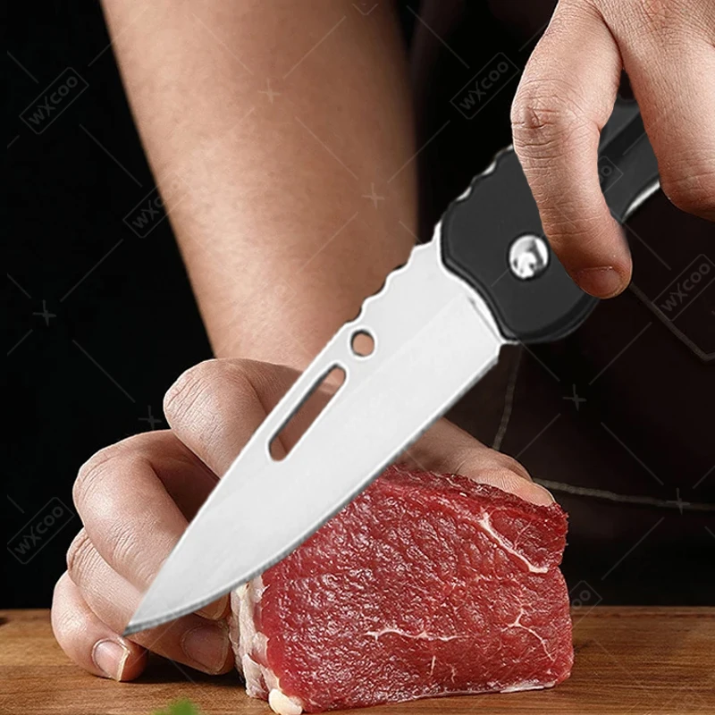 Stainless Steel Folding Fruit Knife with Keychain - Non-Slip Pocket Slicing Knife