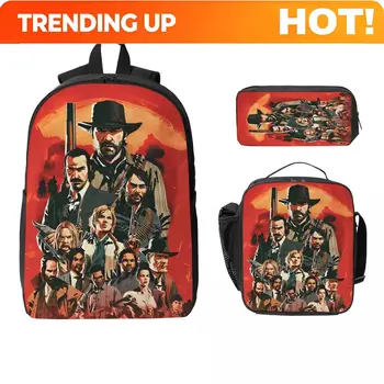 Red Dead Redemptions 2 Game Kids Backpack Lunch Box Pen Bags for Boys Girls Backpacks School bag Bookbag Set 1