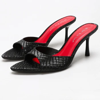 Sexy Brand High Heels Slides Female Slippers New Summer Open Toe Sandals Female Concise Mature Designer Banquet Party Shoe Woman 1