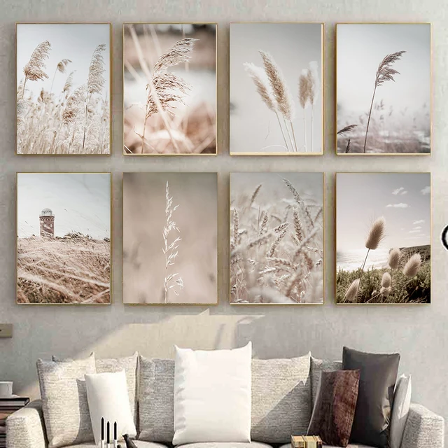 Natural Landscape Plant Grass Bohemian Dried Botanicals Wheat Poster and Canvas Printing Wall Art Picture for Room Home Decor