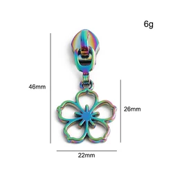 Metal Cherry Blossom Decorative Zipper Slider for Makeup Bags - Replaceable Heads DIY Accessories (5 - 20pcs) (Rainbow)