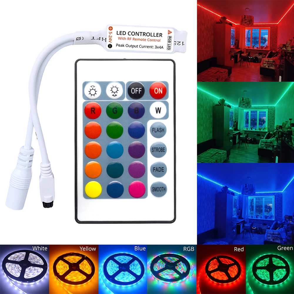 Mini 24keys RGB Led Strip Light IR Remote Controller with Receiver Lamp Dimmer for 2835 5050 DC12V | Освещение