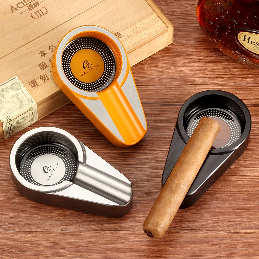 GALINER Mini Metal Pocket Cigar Ashtray Portable Travel Cigarette Ashtrays Outdoor Car Ash Tray W/ Cigar Holder