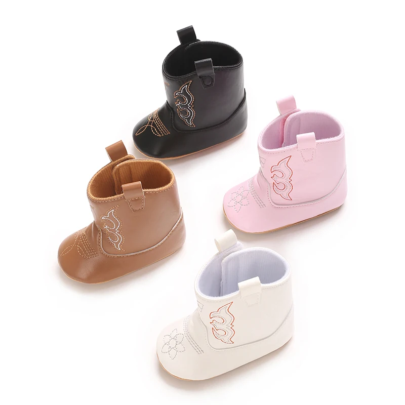 Baby Shoes Baby Boots Leather Western Boots Cowboy Bootie Soft Sole Non-Slip Crib Shoes For Baby Infant Toddler Girls Boys Newborn