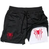 Y2K Performance Shorts Men Spider Printed GYM Casual Sports Compression Shorts Workout Running Mesh 2 In 1 Sport Short Pants 2