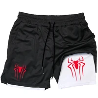 Y2K Performance Shorts Men Spider Printed GYM Casual Sports Compression Shorts Workout Running Mesh 2 In 1 Sport Short Pants 2