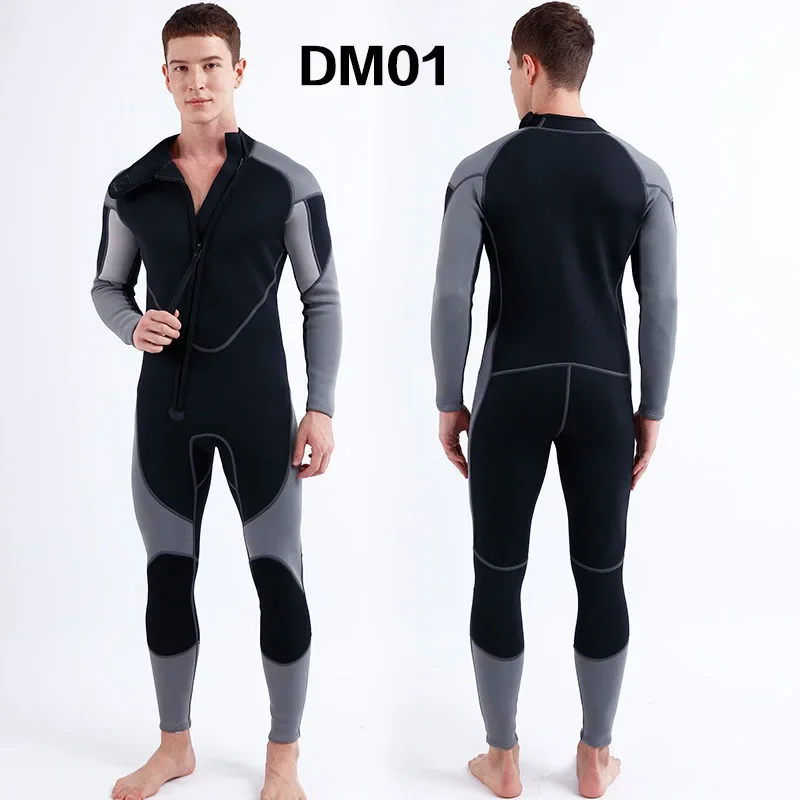 Men's 3MM Diving Suit Front Zipper One Piece Warm Sunscreen Long Sleeved Snorkeling Surfing Swimming Suit Anti-Jellyfish Wetsuit