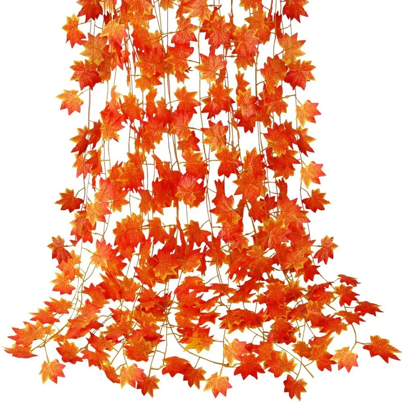 Description Picture 3 of item230cm Artificial Maple Leaves Garland Fall Leaf Hanging Vine Plants Autumn Fake Maple Foliage Christmas Thanksgiving Decoration