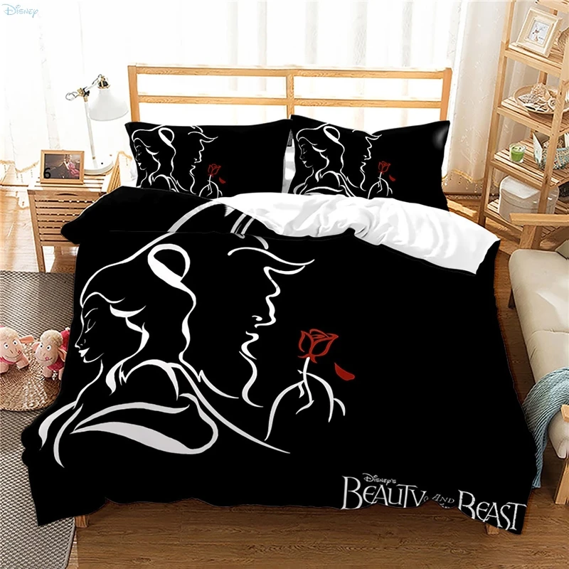 Beauty and The Beast Bedding Set Cartoon Disney Movie Pattern Duvet Cover Pillowcase Europe USA Australia King Size Bed Linens
