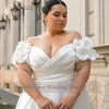 ElegantCustomized Satin Wedding Dresses Plus Size Sweetheart Bride Gowns Flowers Sweep Train Front Slit A-Line Robe De Mariee 3