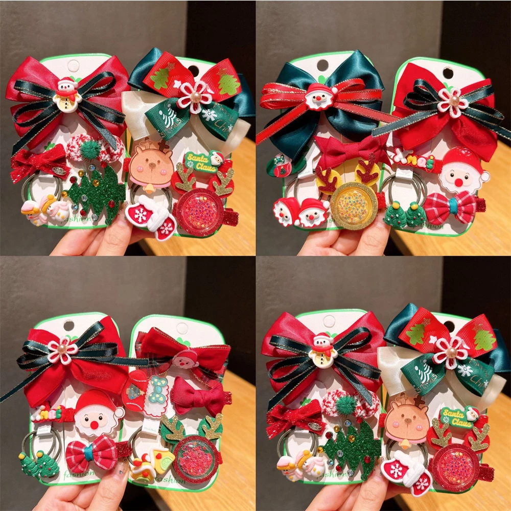 

Kid Christmas Hairline Scrunchies Children Santa Claus Ball Head Ponytail Hair Tie Scarf Headband Hair Accessories For Girl 4PCS