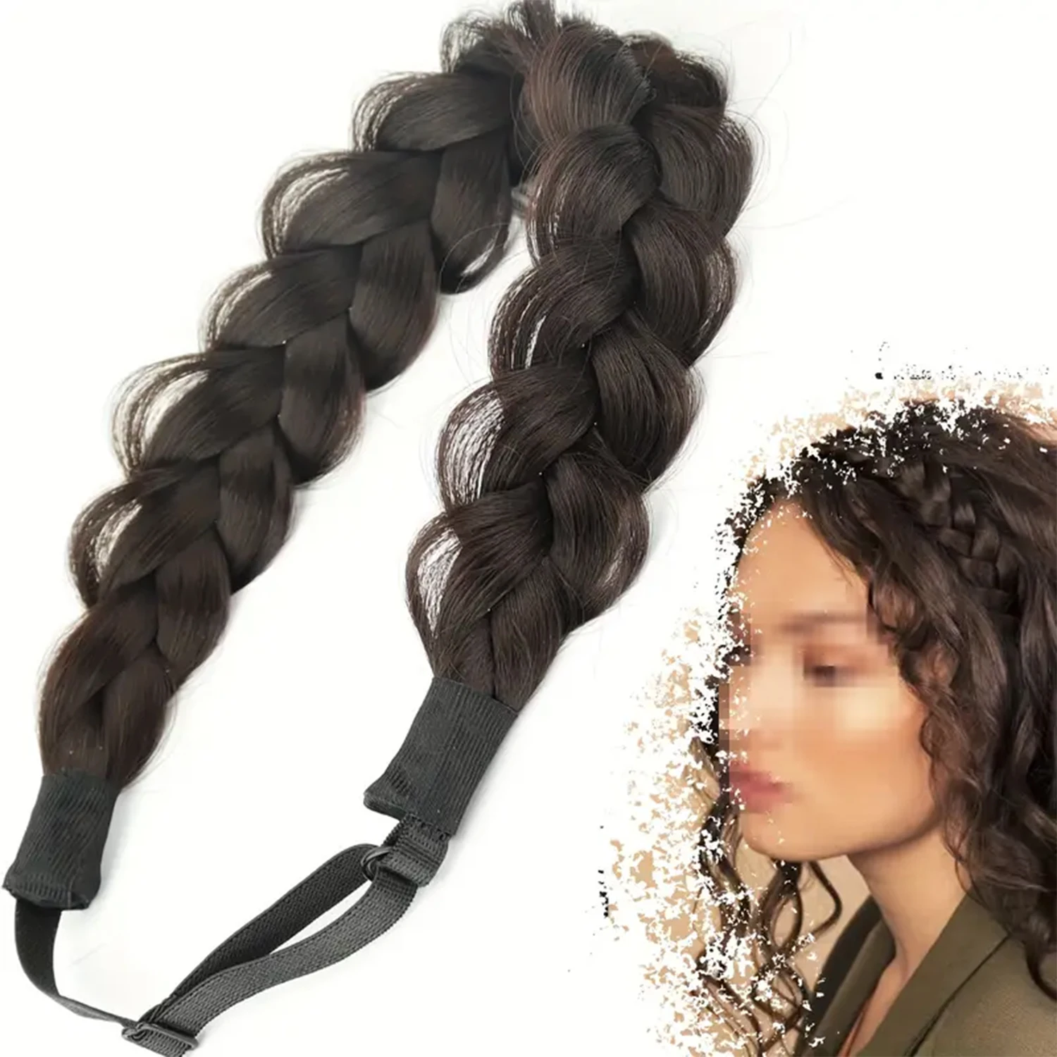 Braided Elastic Band Headband - Stylish Black Brown Hair Accessory