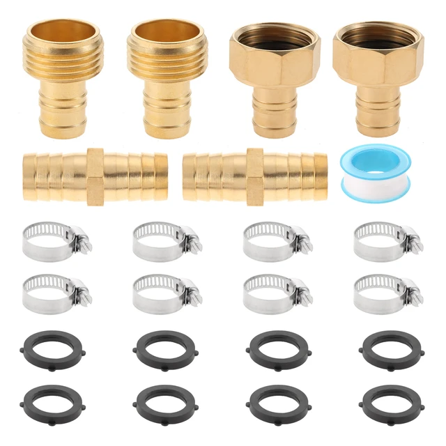 Brass Garden Hose Connector with Stainless Steel Clamps, Male and Female  Garden Hose Fittings, 3/4 inch, 3 Sets - U.S. Solid