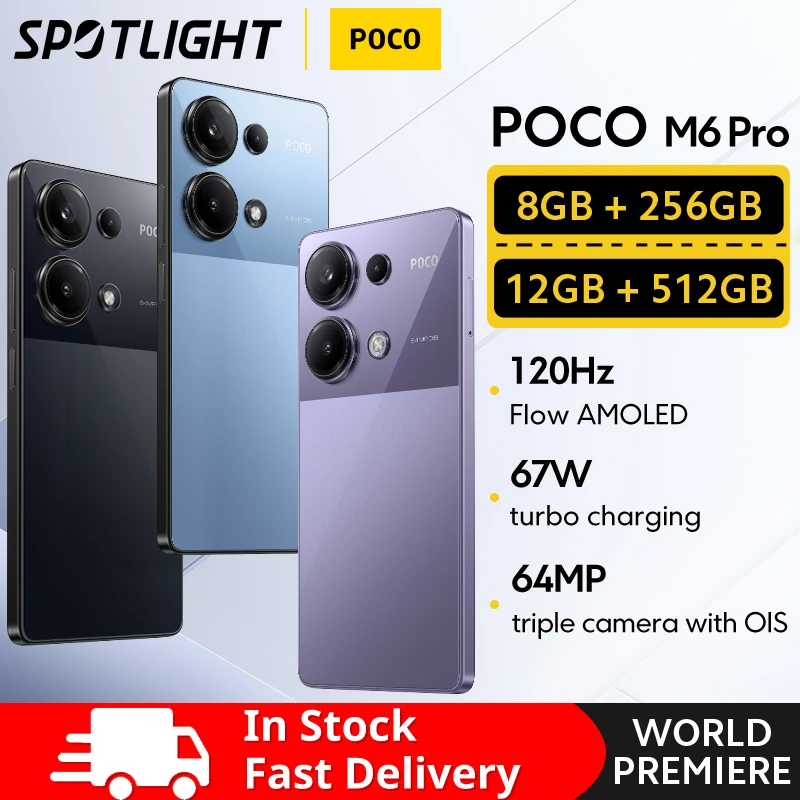 【World Premiere】POCO M6 Pro Global Version Smartphone Helio G99 Ultra 120Hz Flow 64MP Triple Camera with OIS 67W turbo charging