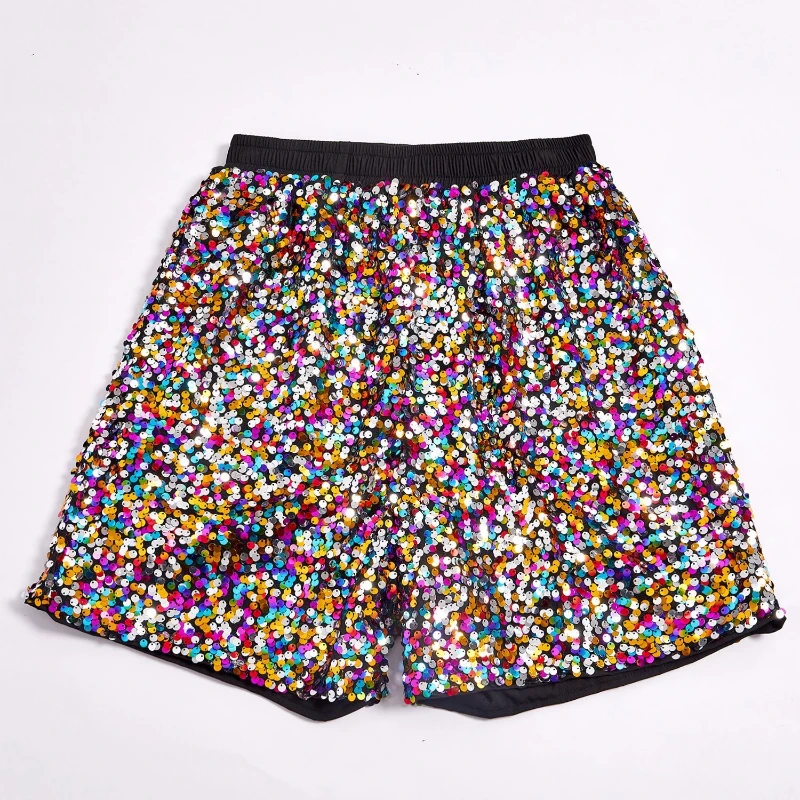 2025 New Elastic Waist Multi-Color Sequin Shorts for Men, Casual Loose-Fitting Trendy Street Style Super Cool Men's Short Pants 5